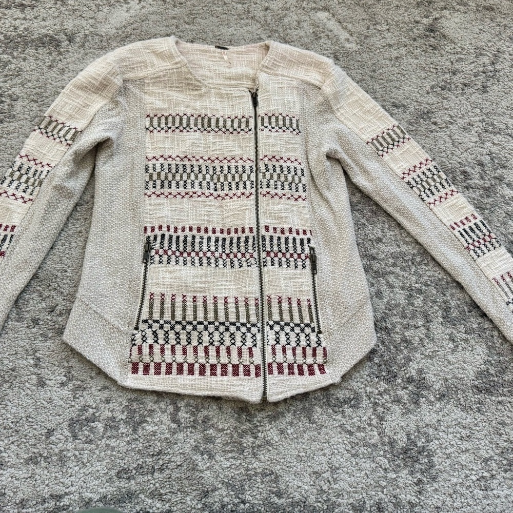 Free People Boho Textured Woven Zip Jacket size small